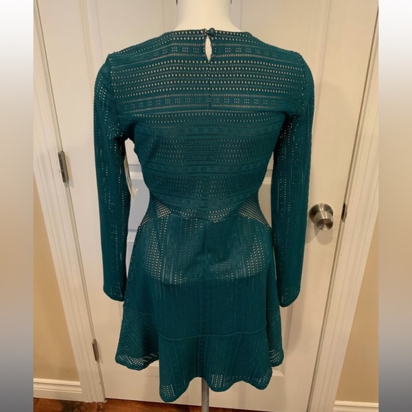 BCBG Max Azria Daina Green Mesh Overlay Long Sleeve Mini Dress, Size S - Picture 3 of 6
